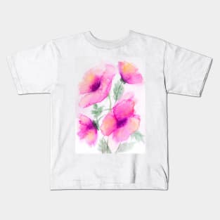 Pink poppies watercolor painting Kids T-Shirt